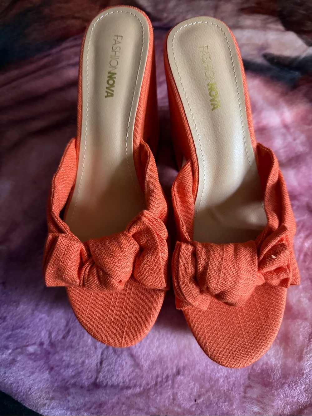 Fashion Nova Orange Knot-Front Platform Slide Sandals